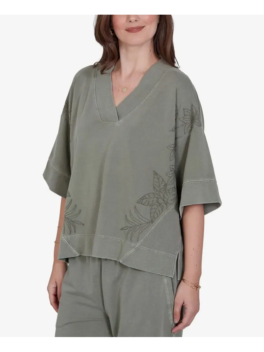 Топ с вышивкой Petite Tropical Embroidered Knit Top Ruby Rd. — изображение 4 из 5, кактус