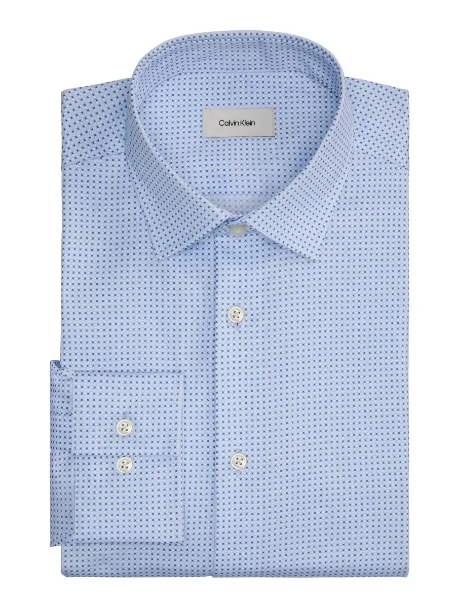 Рубашка Calvin Klein с воротником-стойкой, Slim Fit, Хлопок — изображение 1 из 3, синий мульти