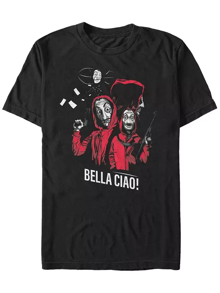 Мужская футболка с коротким рукавом La Casa De Papel Bella Ciao Masked Zeppelin Group Fifth Sun — изображение 1 из 1, черный