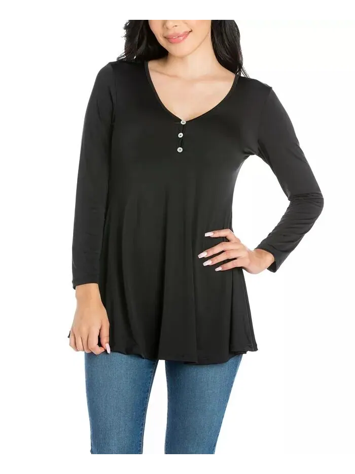 Женская расклешенная туника с длинными рукавами Henley 24seven Comfort Apparel — изображение 1 из 3, черный