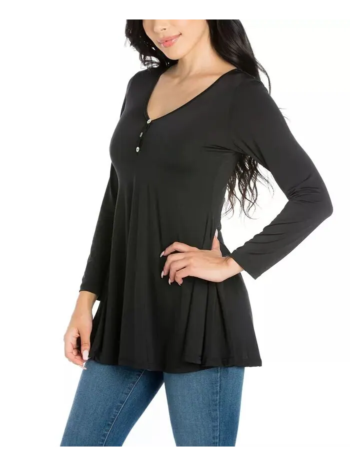 Женская расклешенная туника с длинными рукавами Henley 24seven Comfort Apparel — изображение 3 из 3, черный