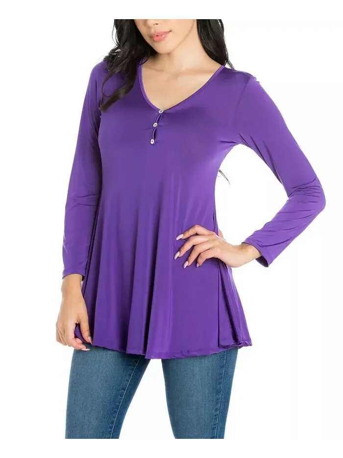 Женская расклешенная туника с длинными рукавами Henley 24seven Comfort Apparel — изображение 3 из 3, фиолетовый