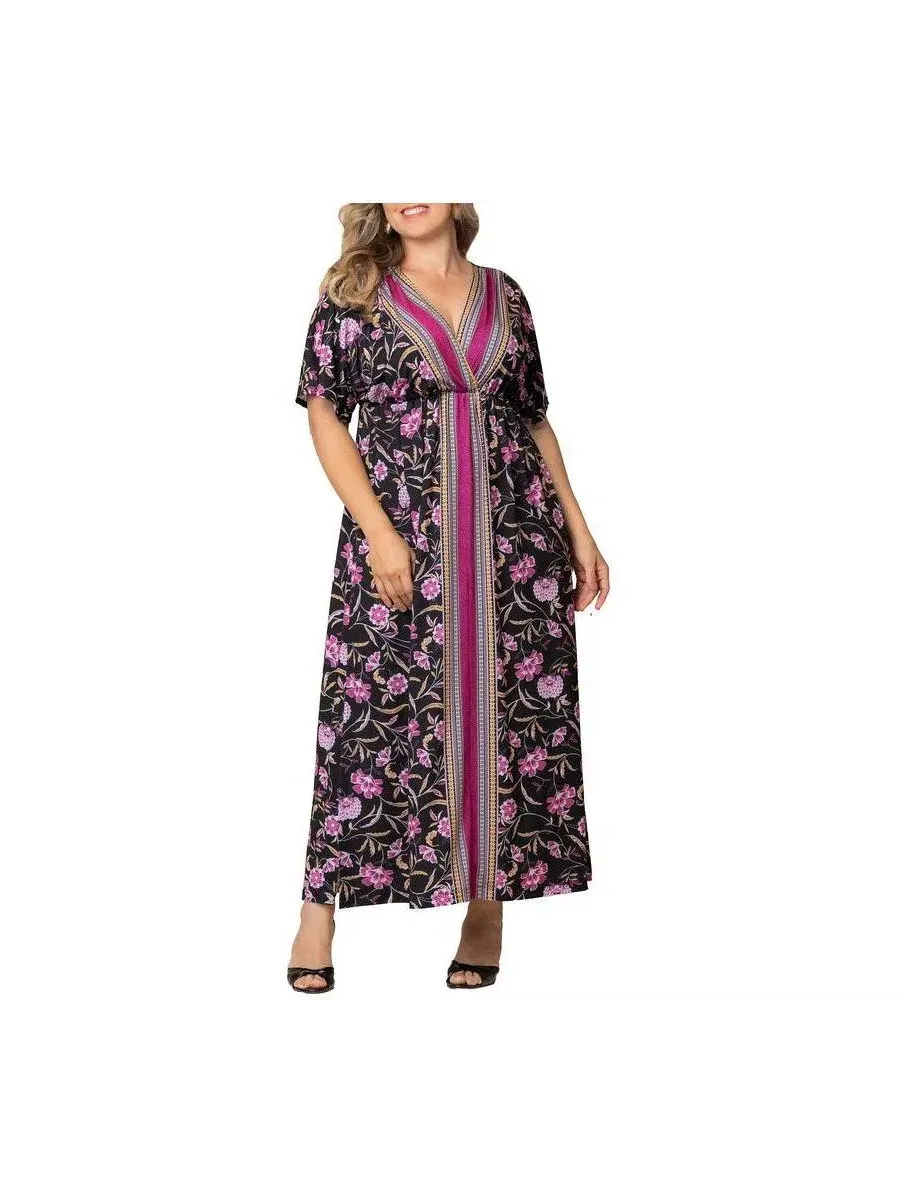 Платье макси с принтом Wanderlust Border Print Kiyonna, Mauve Border Print