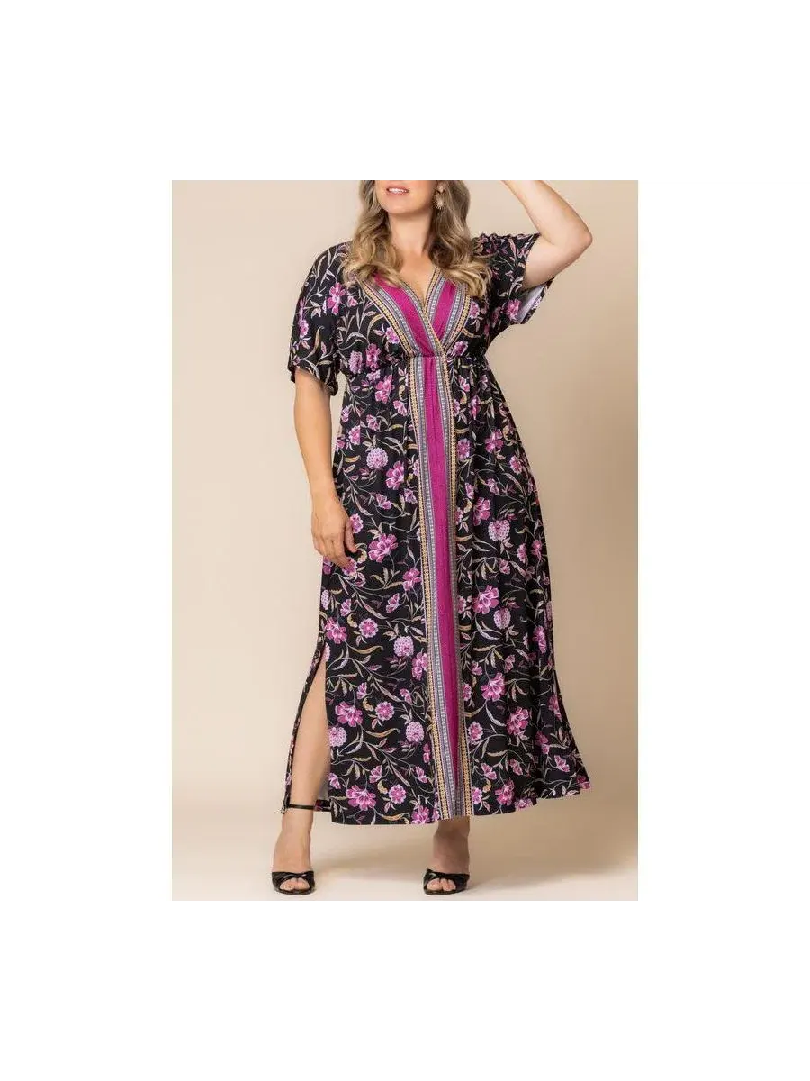 Платье макси с принтом Wanderlust Border Print Kiyonna, Mauve Border Print — изображение 6 из 6