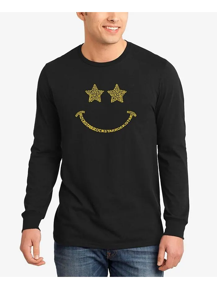 Мужская футболка с длинным рукавом Rockstar Smiley Word Art LA Pop Art — изображение 1 из 3, черный