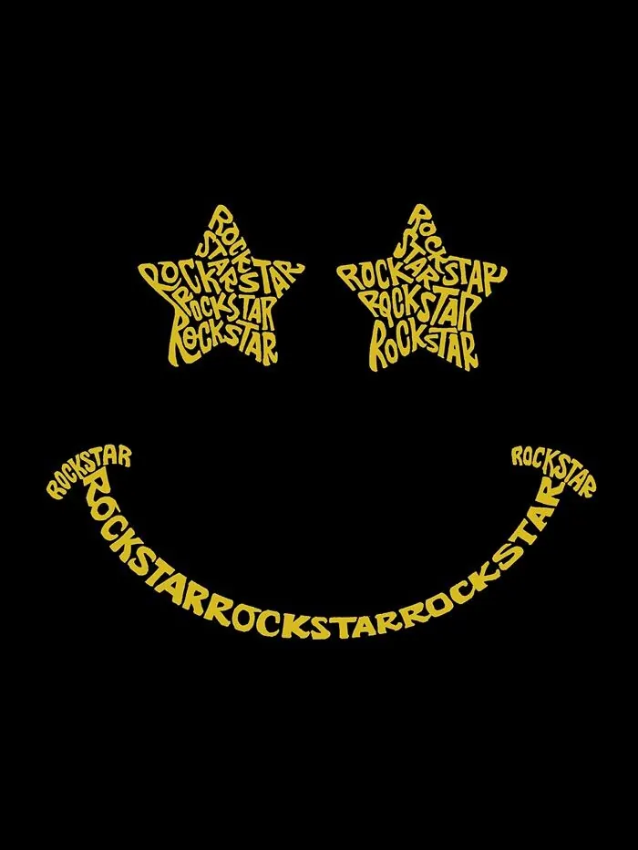 Мужская футболка с длинным рукавом Rockstar Smiley Word Art LA Pop Art — изображение 3 из 3, черный