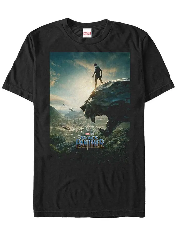 Мужская футболка Marvel Black Panther с короткими рукавами и видом на Пантеру Fifth Sun — изображение 1 из 1, черный