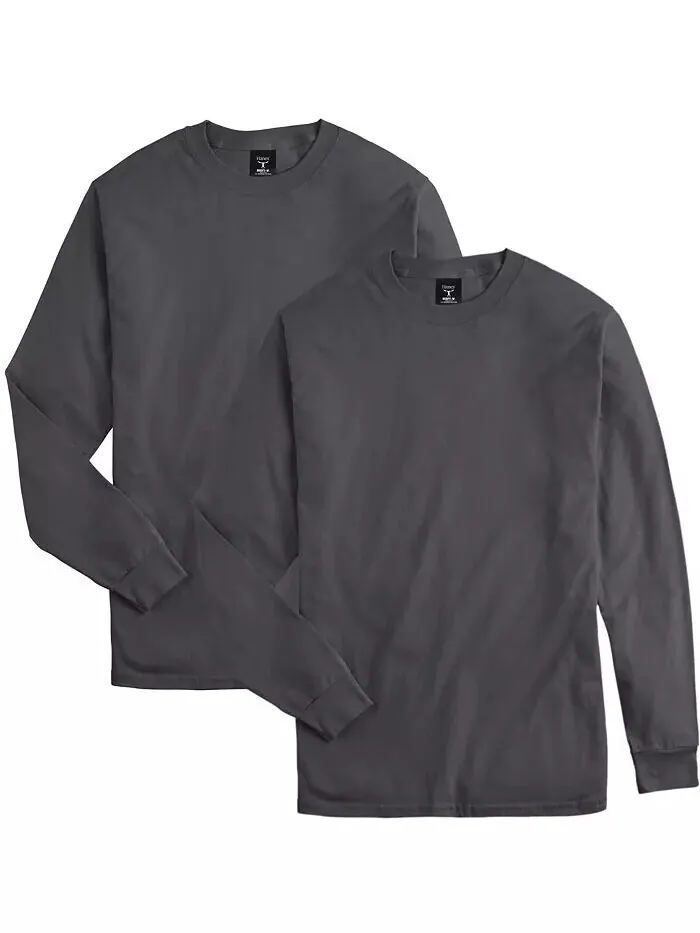 Футболка унисекс с длинными рукавами Beefy-T, 2 шт Hanes — изображение 3 из 4, серый