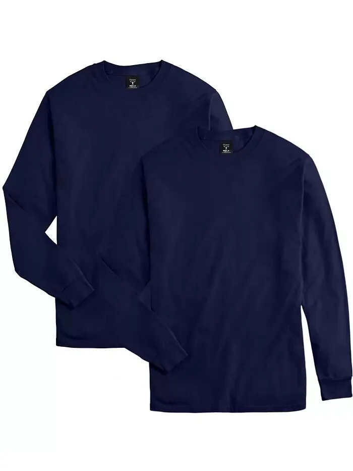 Футболка унисекс с длинными рукавами Beefy-T, упаковка из 2 штук Hanes — изображение 3 из 4, темно-синий