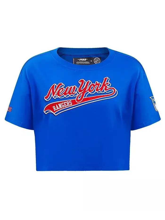 Женская синяя укороченная футболка New York Rangers с квадратным узором и хвостом Pro Standard — изображение 3 из 4, синий