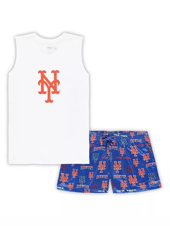 Женский комплект для сна белого цвета Royal New York Mets больших размеров с майкой и шортами — изображение 1 из 3, белый