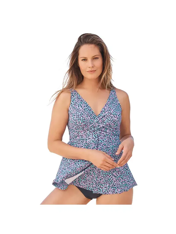 Женский топ-танкини с V-образным вырезом и перекрученным дизайном Swimsuits for All — изображение 1 из 1, землистый