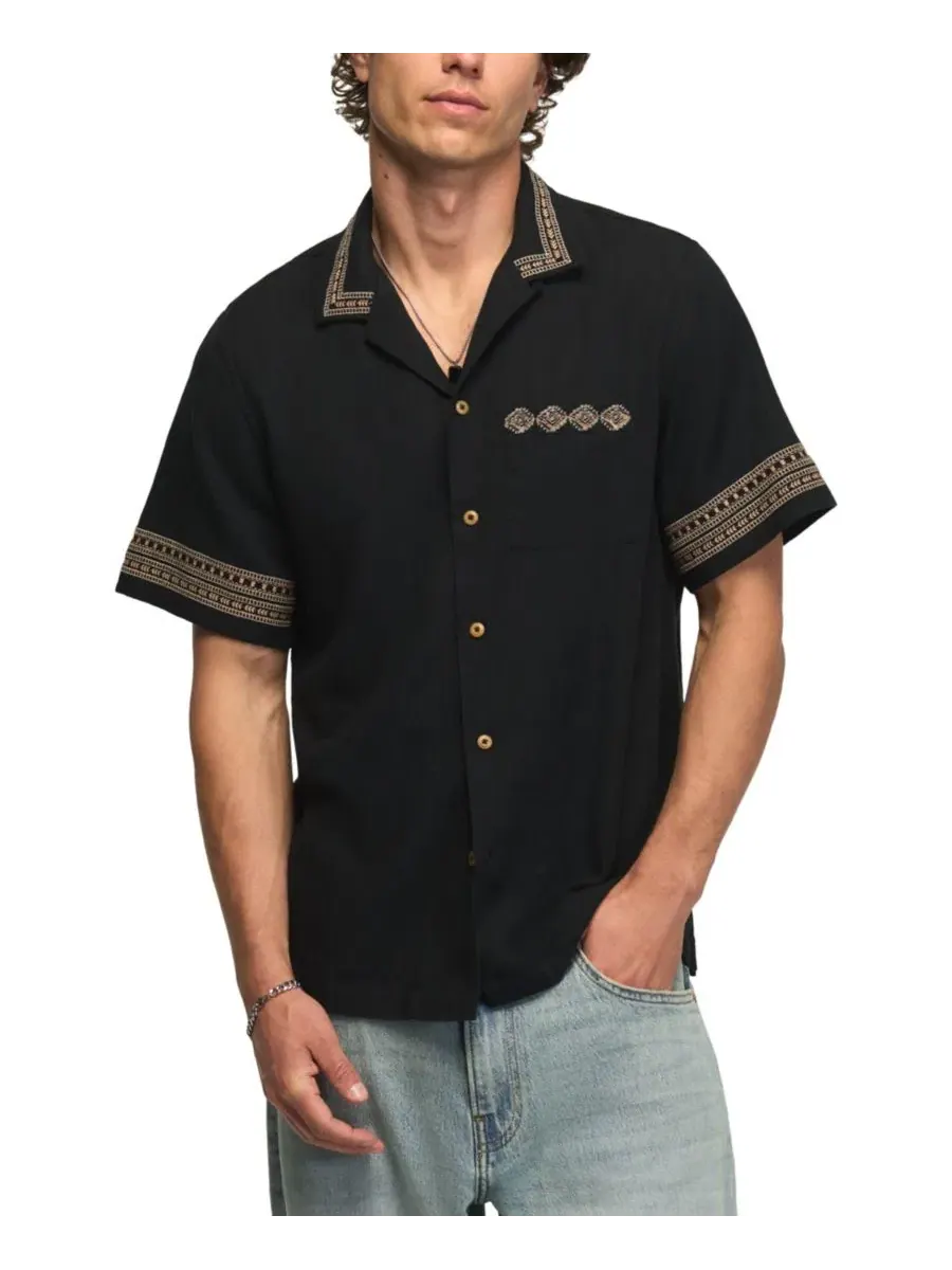 Мужская рубашка с коротким рукавом и вышивкой, классический крой, Camp Collar Lucky Brand