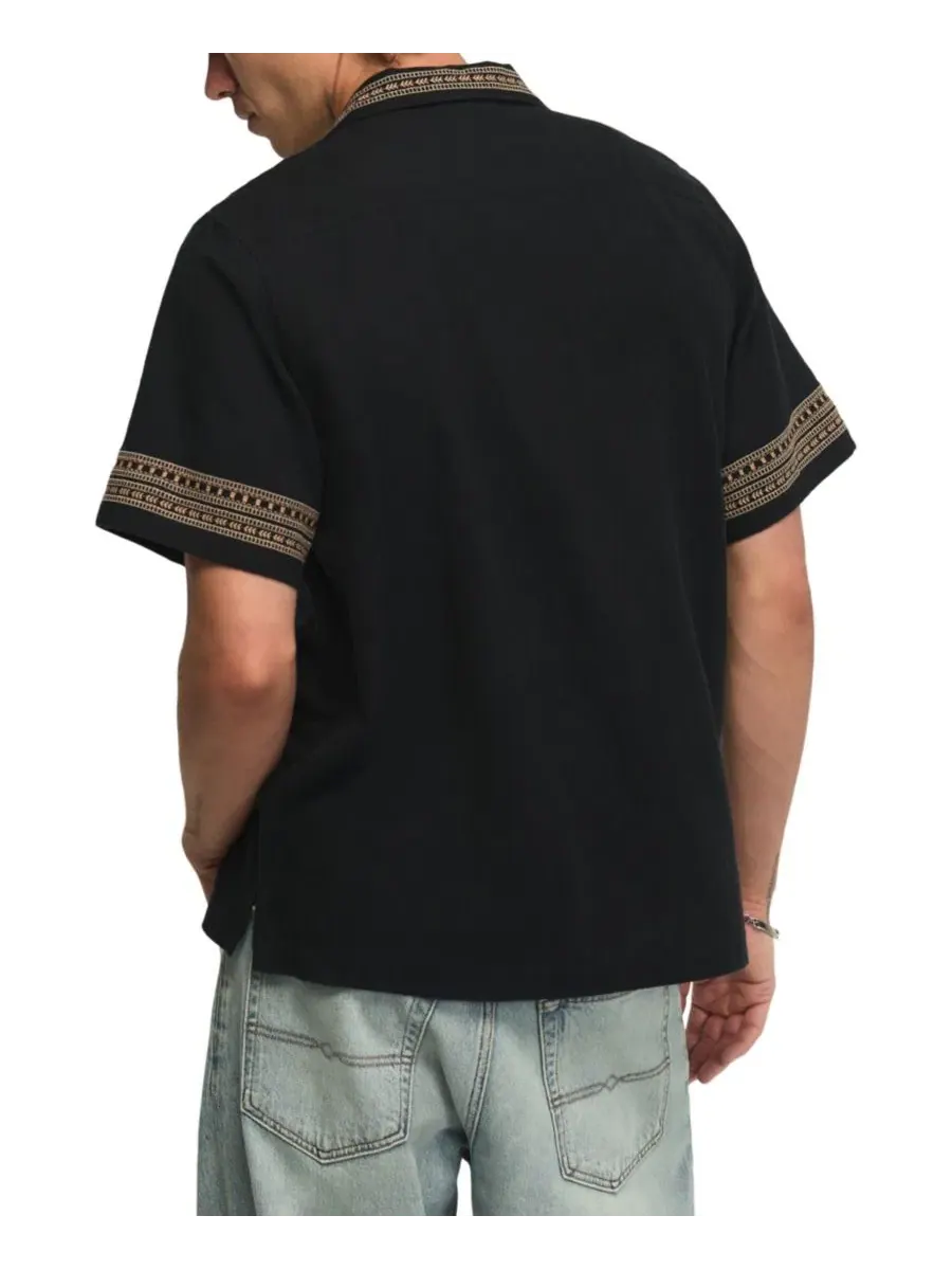Мужская рубашка с коротким рукавом и вышивкой, классический крой, Camp Collar Lucky Brand — изображение 5 из 5, черный