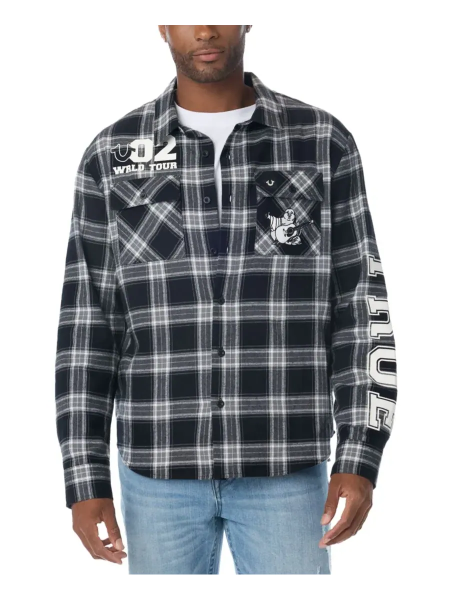 Фланелевая рубашка с длинным рукавом True Religion — изображение 2 из 3, черный/серый