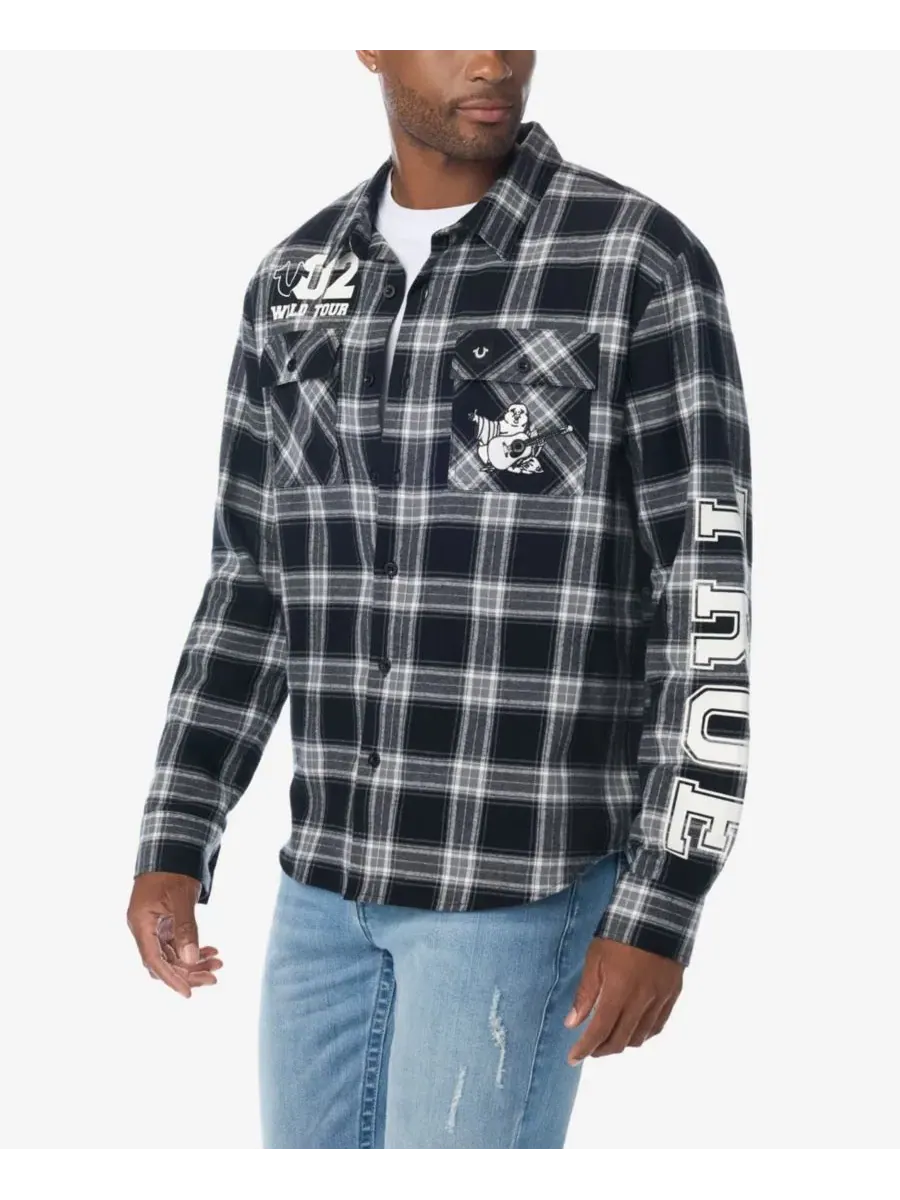 Фланелевая рубашка с длинным рукавом True Religion — изображение 3 из 3, черный/серый