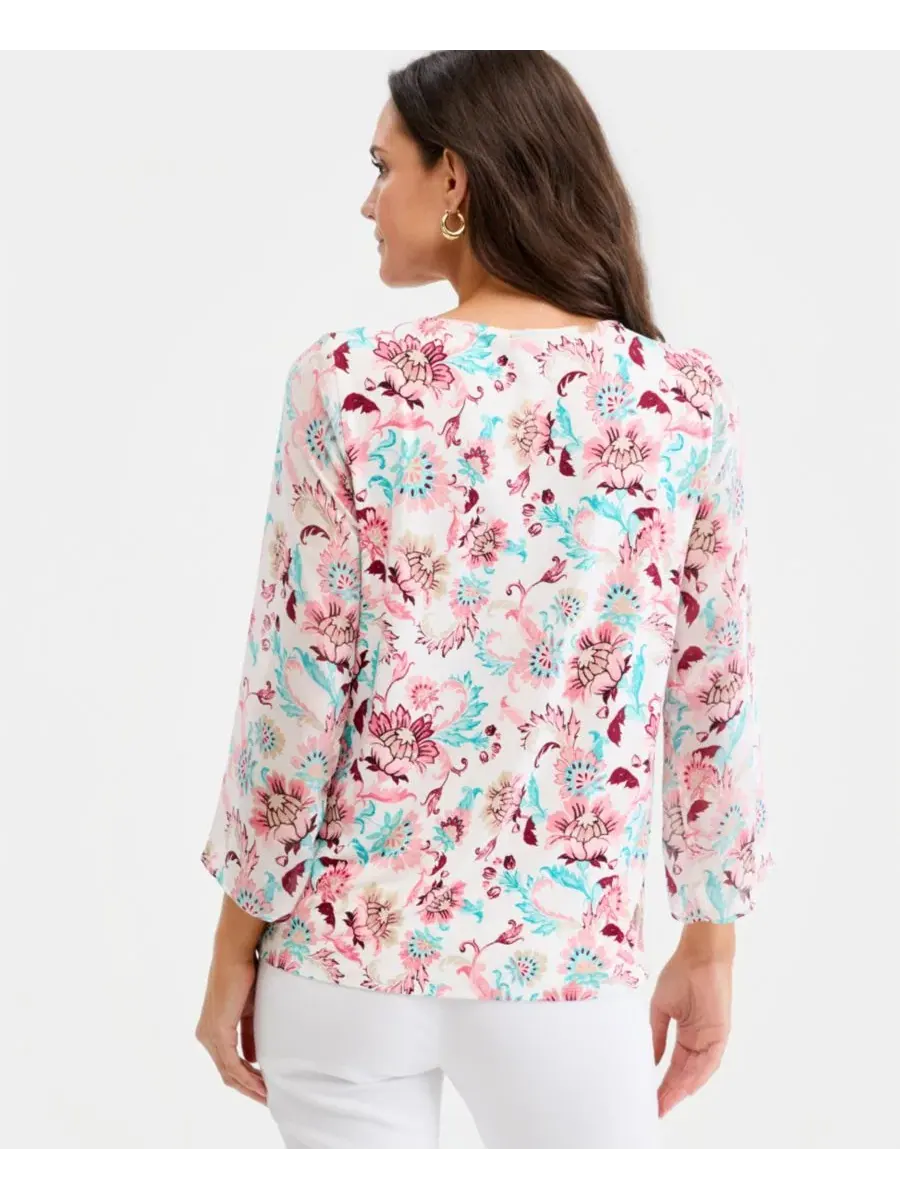 Блуза из шифона с принтом, 3/4 рукав, Bold Floral Scroll JM Collection, Sugar Swizle — изображение 3 из 3