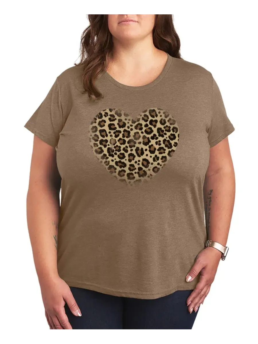 Футболка женская с принтом Leopard Heart Graphic Hybrid Apparel, Heather Mocha