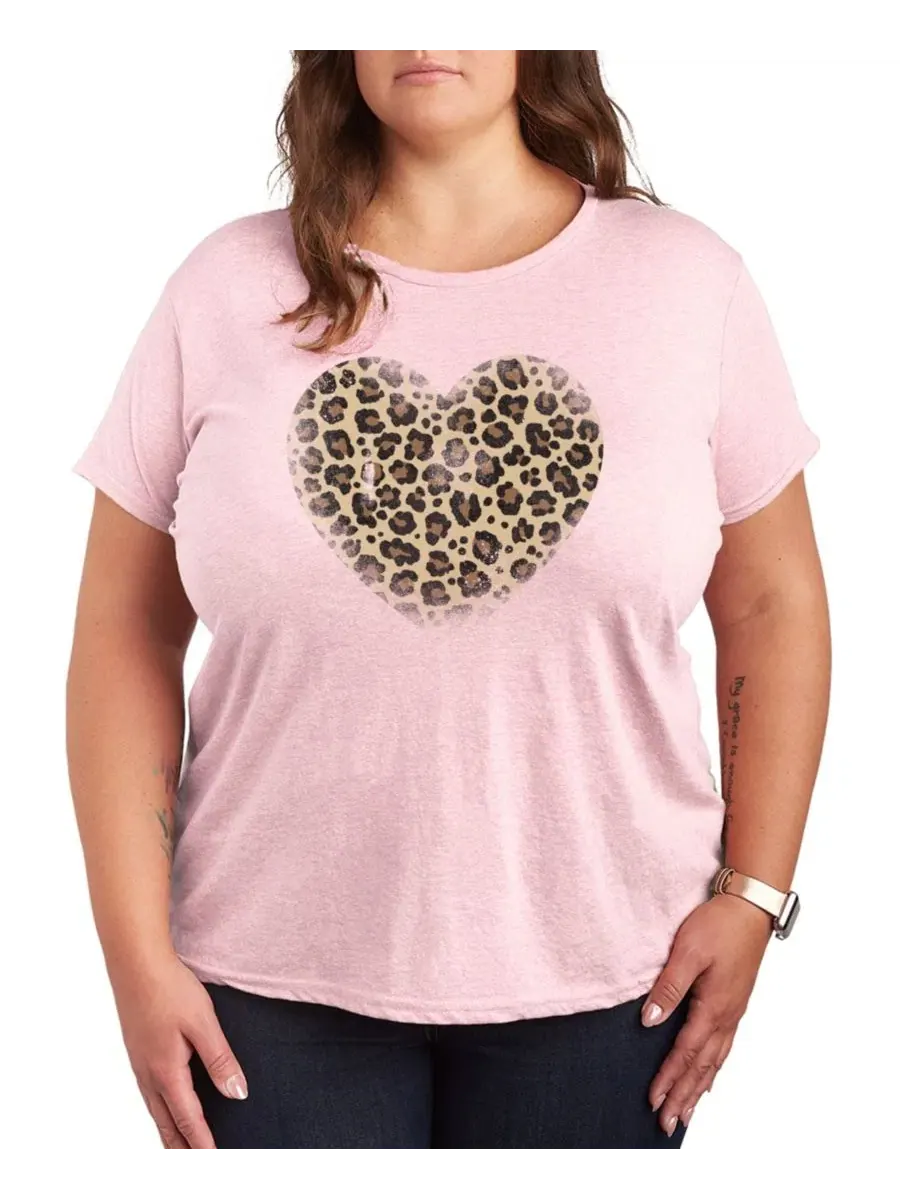 Футболка с принтом Leopard Heart, Plus Size Hybrid Apparel — изображение 1 из 3, розовый