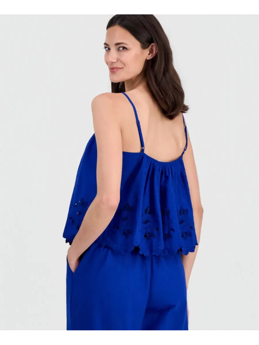 Топ с вырезом и тонкой вышивкой, модель Cutwork-Hem On 34th — изображение 4 из 4, синий