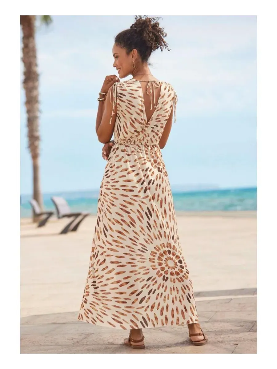 Платье-макси с завязками Tie Detail Maxi Dress LASCANA — изображение 3 из 6, коричневый мульти