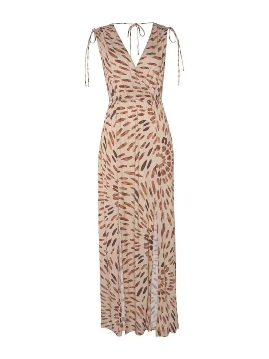 Платье-макси с завязками Tie Detail Maxi Dress LASCANA — изображение 4 из 6, коричневый мульти
