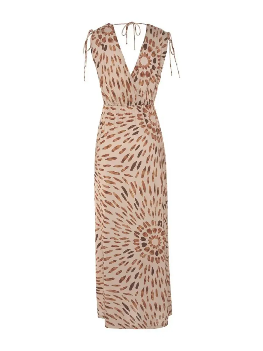 Платье-макси с завязками Tie Detail Maxi Dress LASCANA — изображение 5 из 6, коричневый мульти