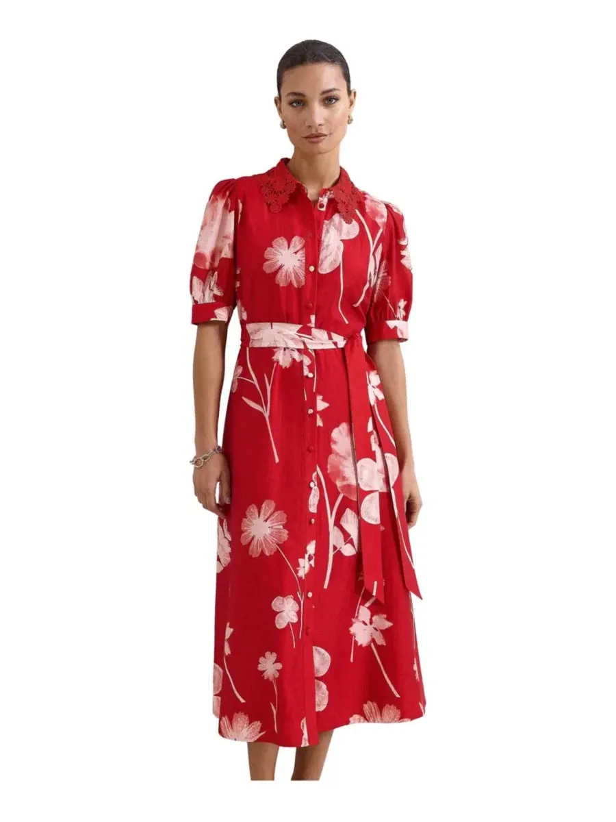 Платье-рубашка миди Delphine Midi Dress Self-Tie Waist Phase Eight — изображение 2 из 8, красный