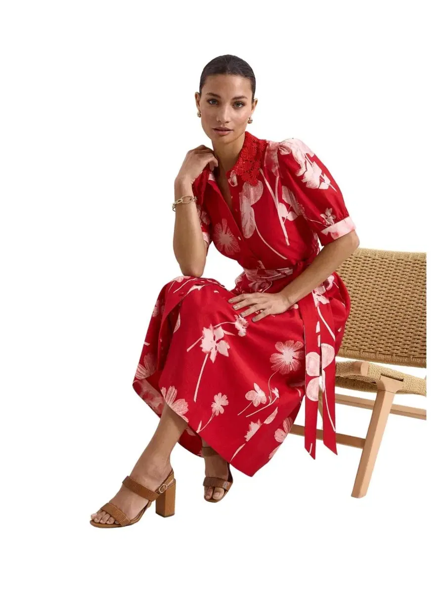 Платье-рубашка миди Delphine Midi Dress Self-Tie Waist Phase Eight — изображение 7 из 8, красный