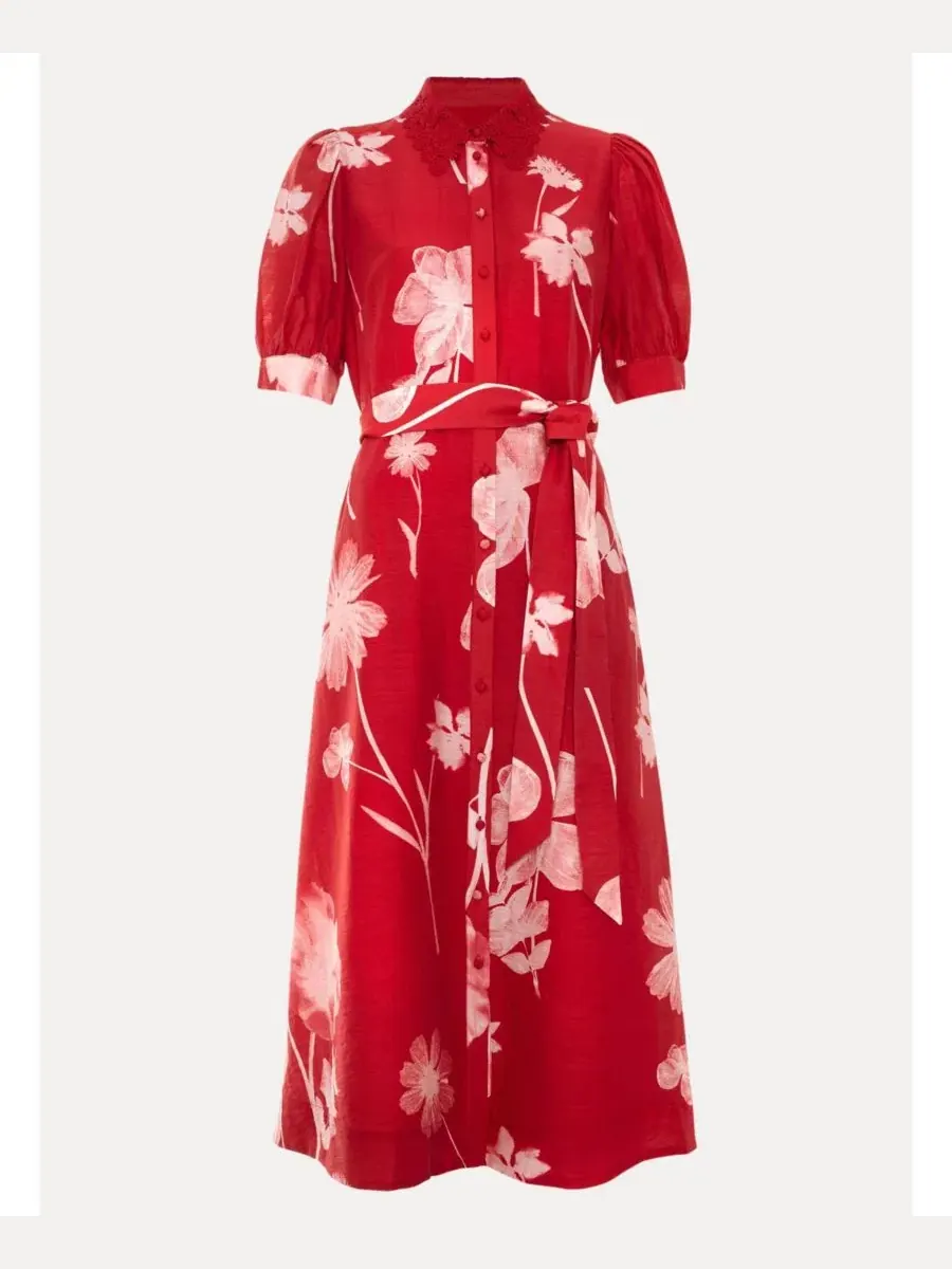 Платье-рубашка миди Delphine Midi Dress Self-Tie Waist Phase Eight — изображение 8 из 8, красный