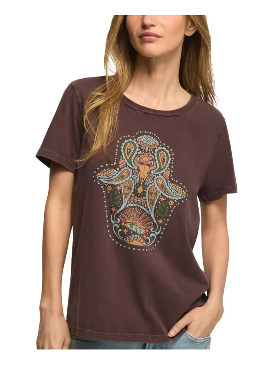 Футболка с графическим принтом Western Hamsa Classic Crew Lucky Brand — изображение 2 из 5, коричневый