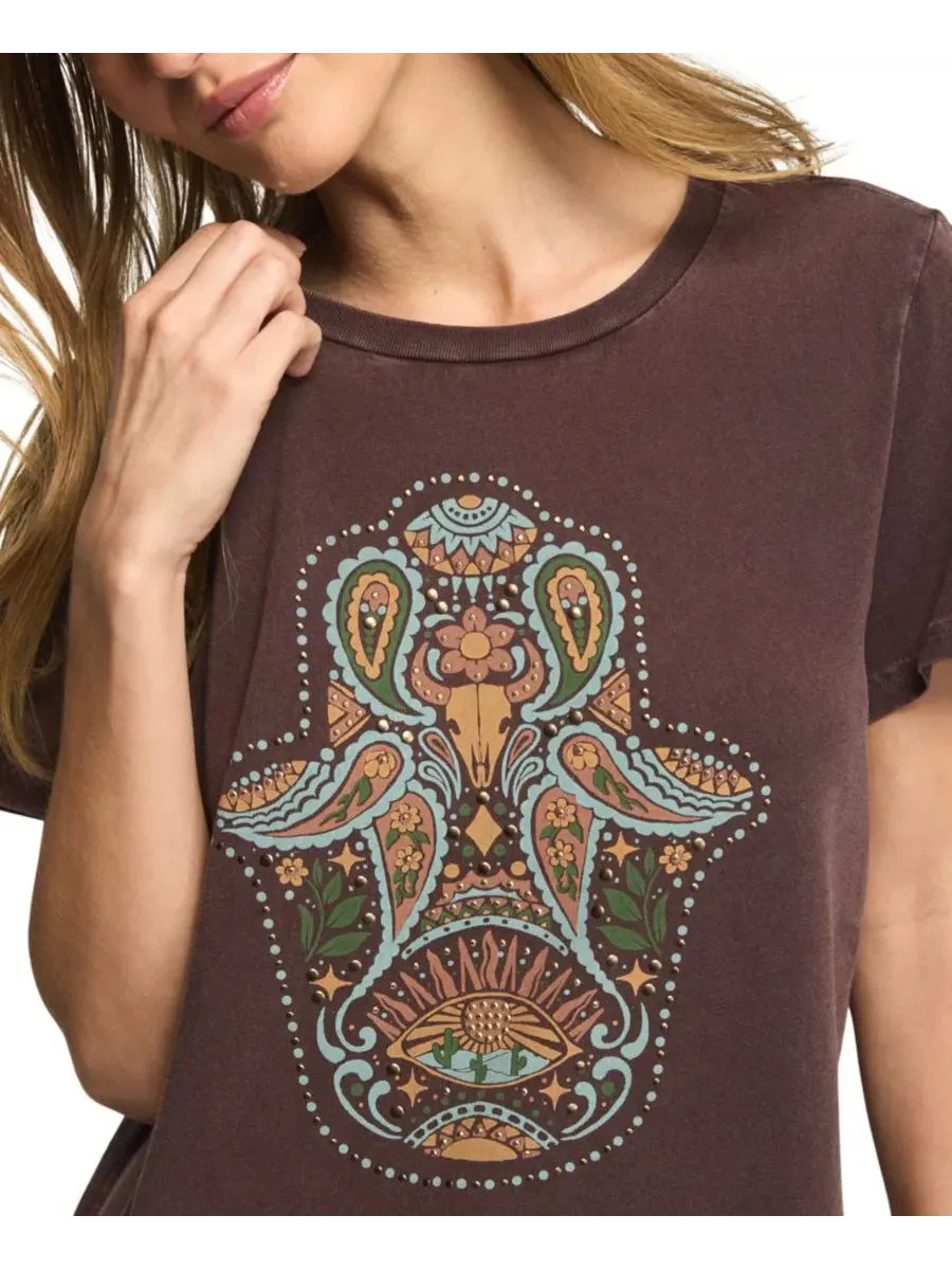 Футболка с графическим принтом Western Hamsa Classic Crew Lucky Brand — изображение 4 из 5, коричневый