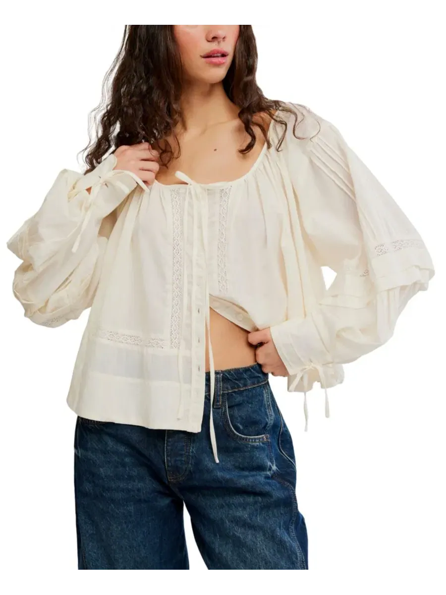 Блуза с длинным рукавом La Lune Scoop Neck Free People — изображение 1 из 5, белый