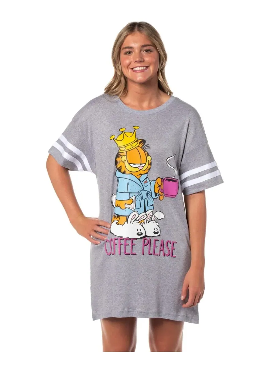 Ночная рубашка-платье с коротким рукавом, модель Comic Coffee Please Garfield — изображение 1 из 3, серый