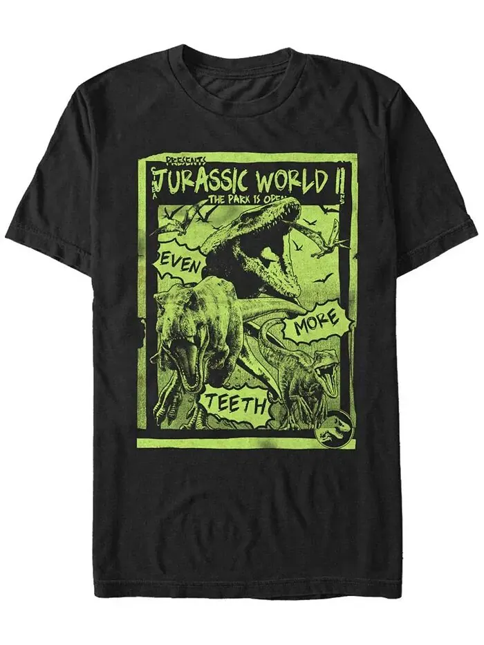 Футболка мужская с коротким рукавом с принтом T-Rex Neon Green Poster из фильма «Мир Юрского — изображение 1 из 1, черный