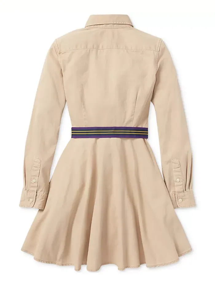 Хлопковое платье-рубашка с поясом Big Girls Chino Polo Ralph Lauren — изображение 4 из 6, классический хаки
