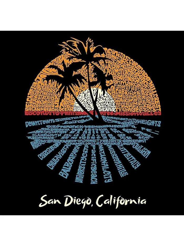 Мужская футболка с длинным рукавом Word Art — Cities in San Diego LA Pop Art — изображение 2 из 2, черный
