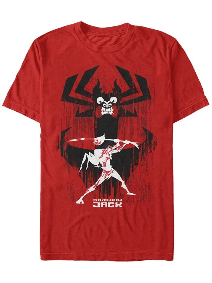Мужская футболка с короткими рукавами Samurai Jack Aku Sword Fight Splatter Fifth Sun — изображение 1 из 1, красный