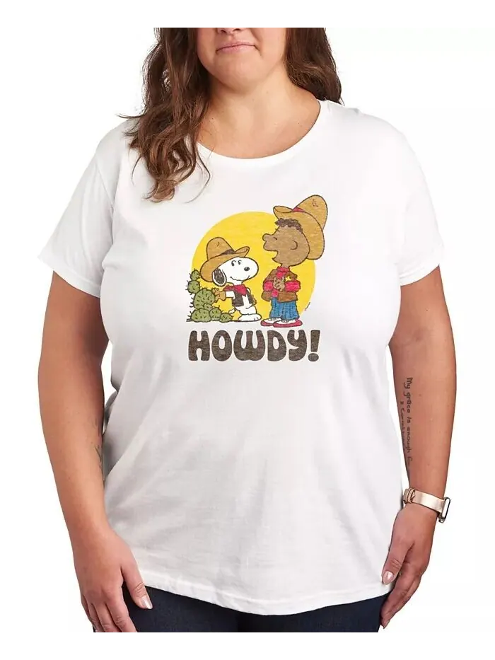 Модная футболка больших размеров с рисунком Peanuts Snoopy & Franklin Western Cowboy Howdy Hybrid — изображение 1 из 3, белый