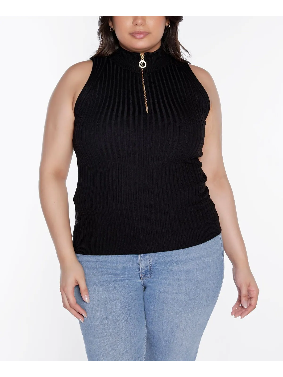 Свитер без рукавов с молнией в четверть размера Black Label Plus Size Belldini — изображение 1 из 6, черный