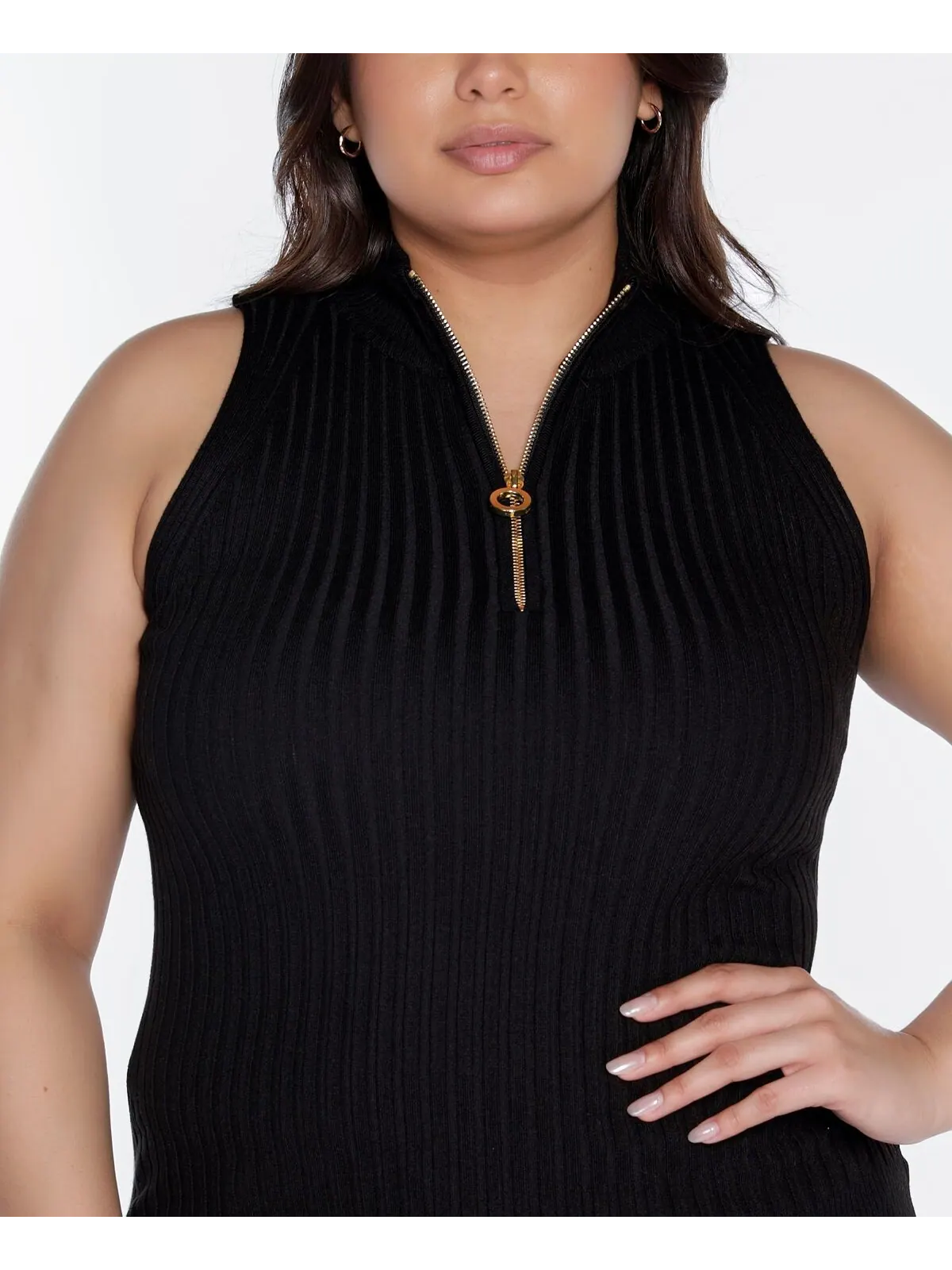 Свитер без рукавов с молнией в четверть размера Black Label Plus Size Belldini — изображение 4 из 6, черный