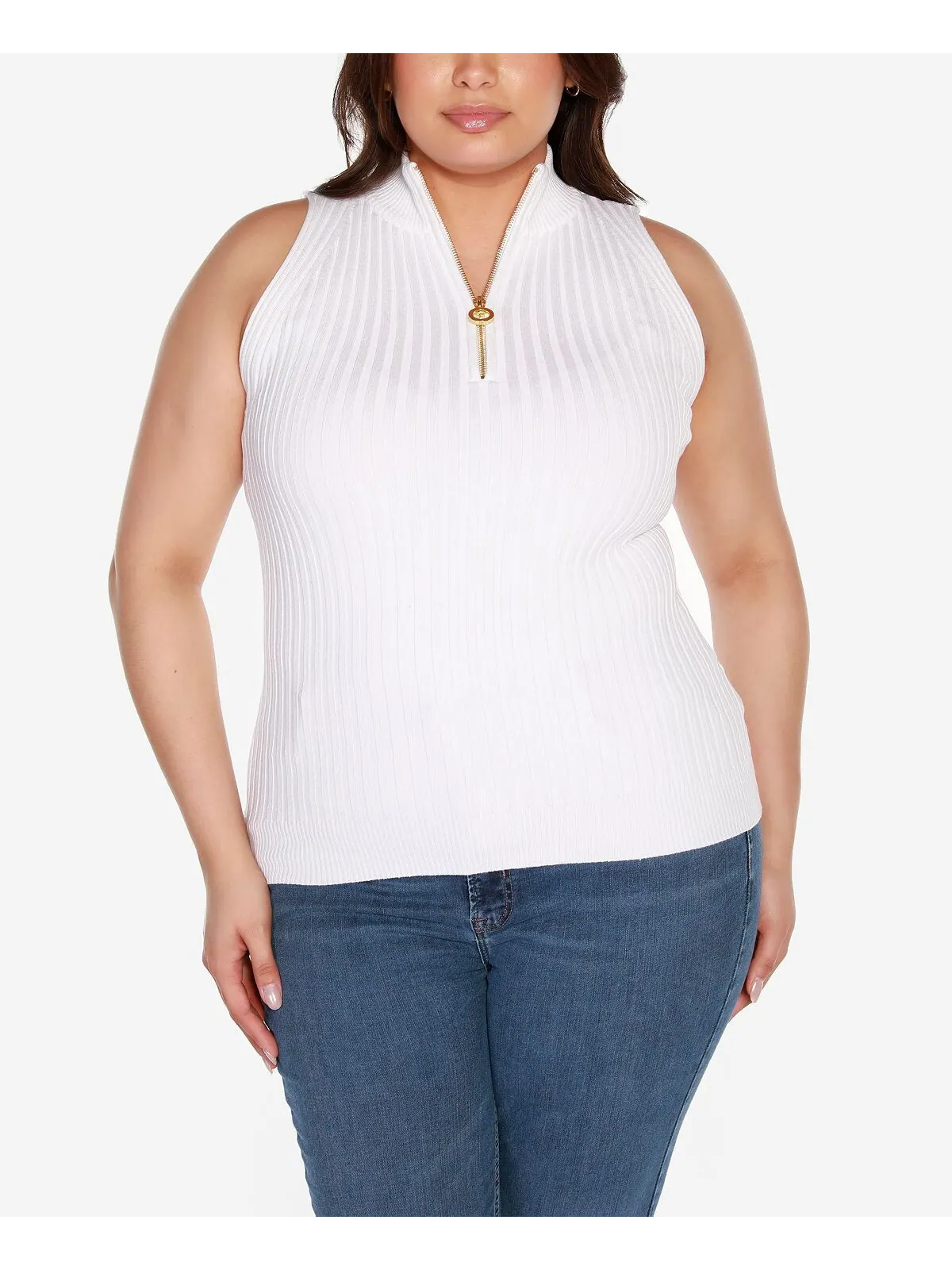 Свитер без рукавов с молнией в четверть размера Black Label Plus Size Belldini
