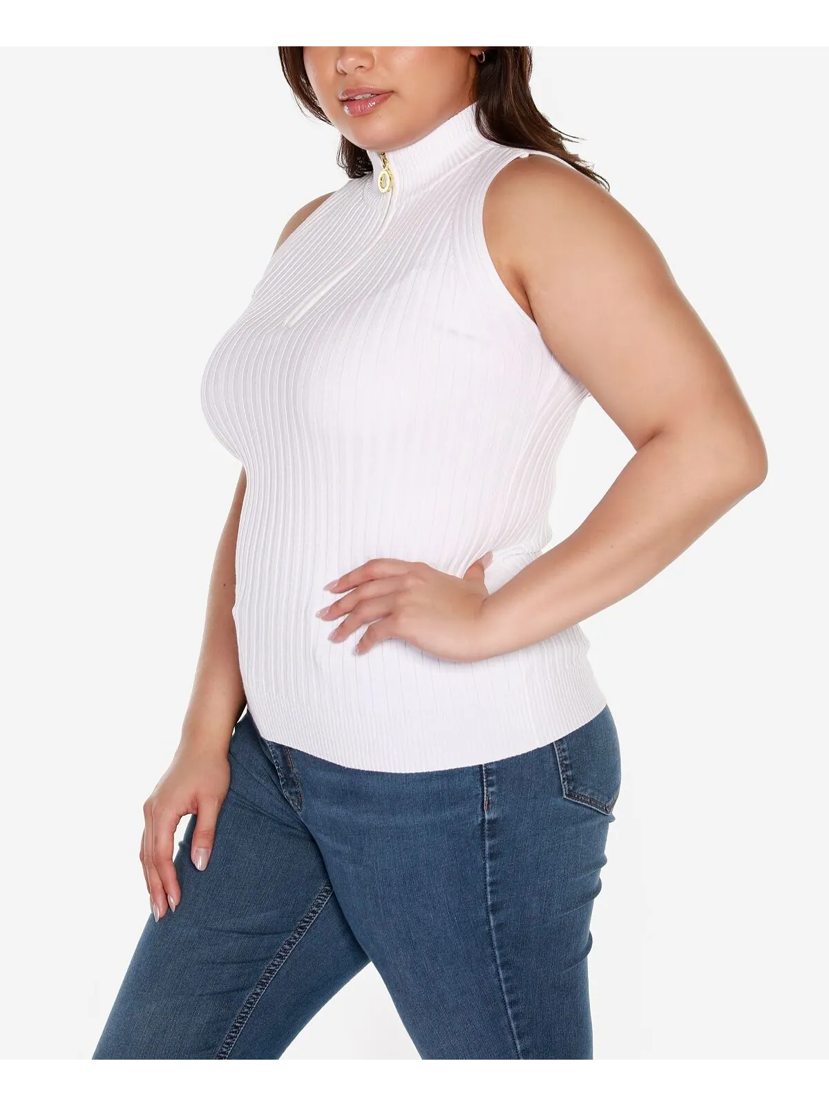 Свитер без рукавов с молнией в четверть размера Black Label Plus Size Belldini — изображение 3 из 5, белый