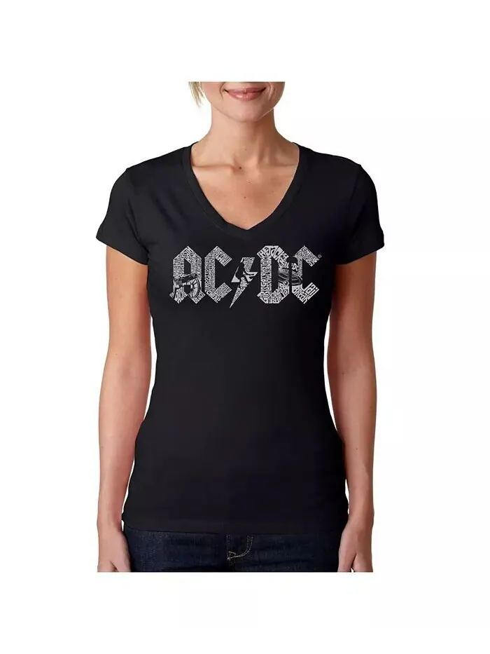 Женская футболка AC/DC Word Art с V-образным вырезом LA Pop Art — изображение 1 из 3, черный