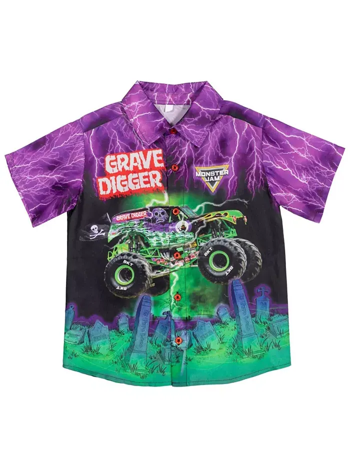 Гавайская рубашка на пуговицах Grave Digger Monster Jam