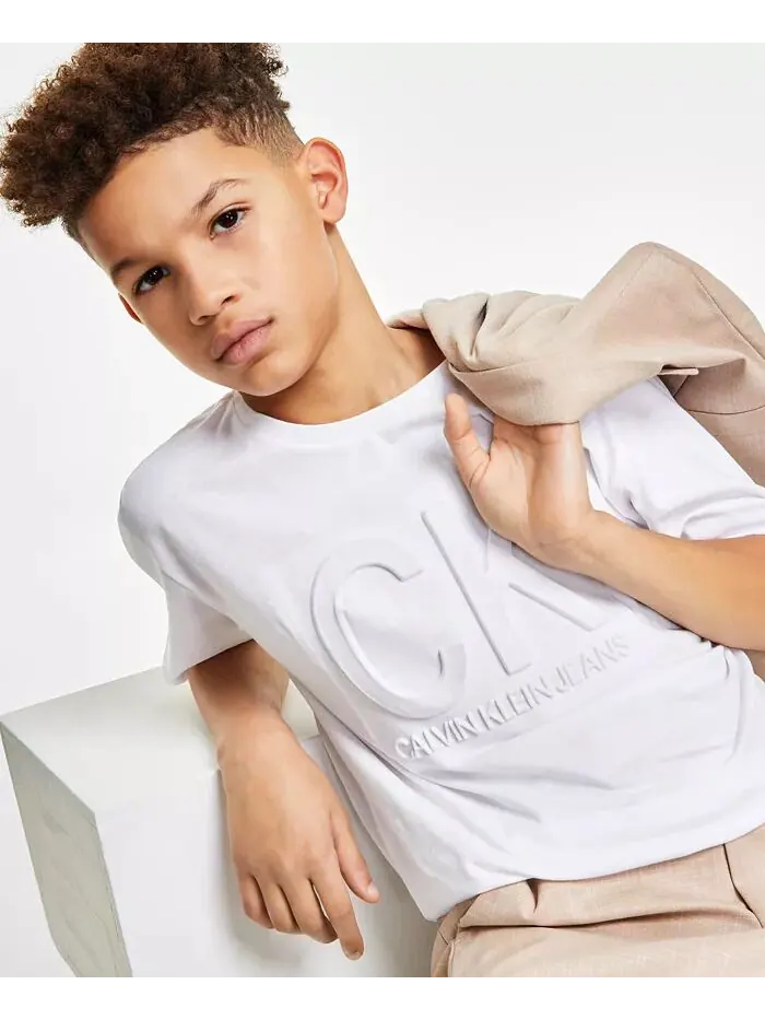 Футболка из хлопка с графическим принтом Big Boys Calvin Klein — изображение 5 из 5, белый