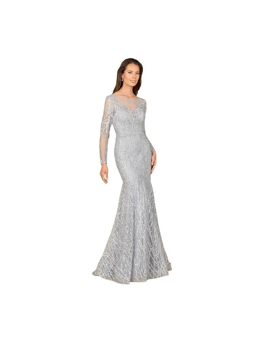 Женское кружевное платье-русалка с длинными рукавами Lara — изображение 1 из 3, серебряный