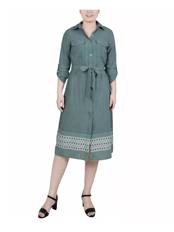 Платье-рубашка с поясом и рукавами 3/4 Petite NY Collection — изображение 1 из 3, черный