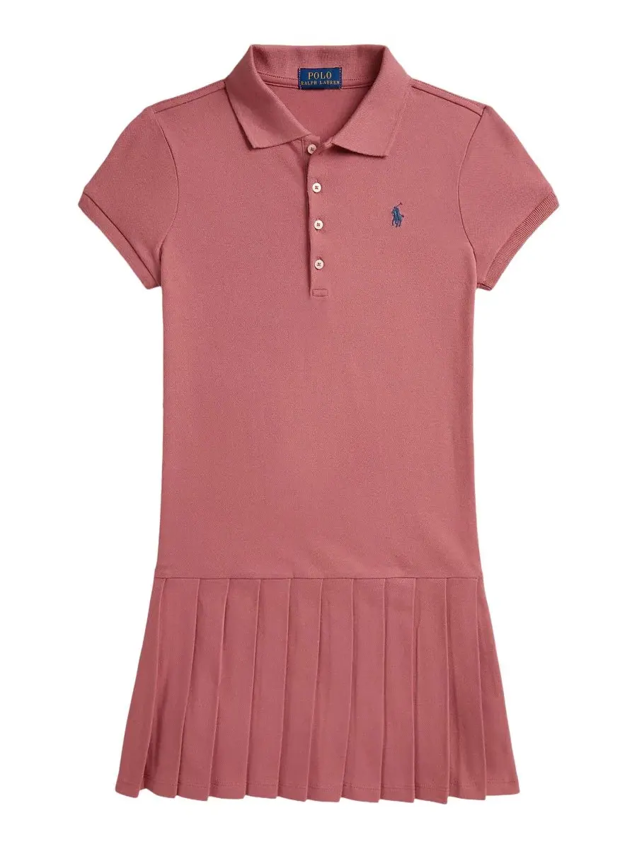 Платье-поло с плиссированной юбкой, модель Pleated Stretch Mesh Polo Dress Polo Ralph Lauren — изображение 1 из 3, розовый