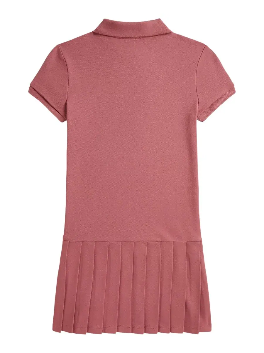 Платье-поло с плиссированной юбкой, модель Pleated Stretch Mesh Polo Dress Polo Ralph Lauren — изображение 2 из 3, розовый